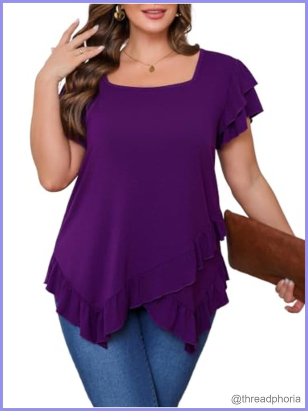 Plus Size Square Neck Ruffle Sleeve Tunic Top Flowy Blouse